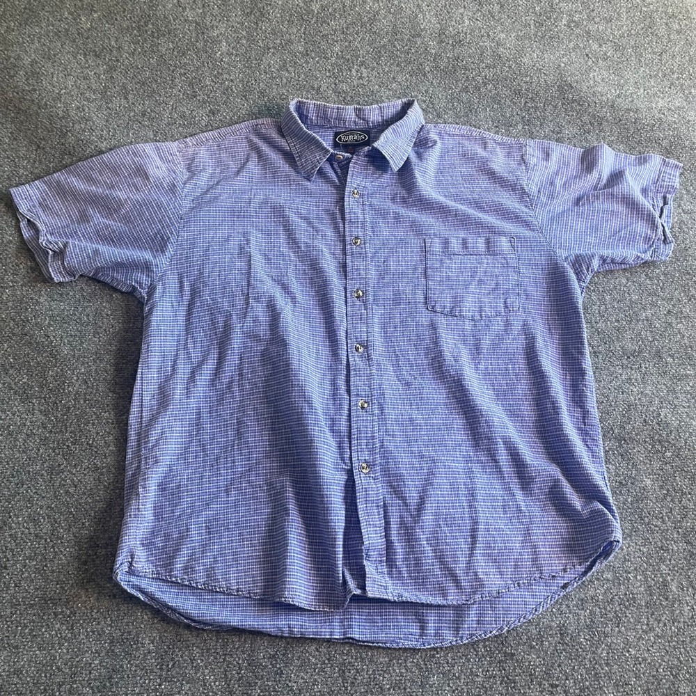 Kunahs Hawaii Mens XL Short Sleeve Button Down Shirt Blue White Micro Check